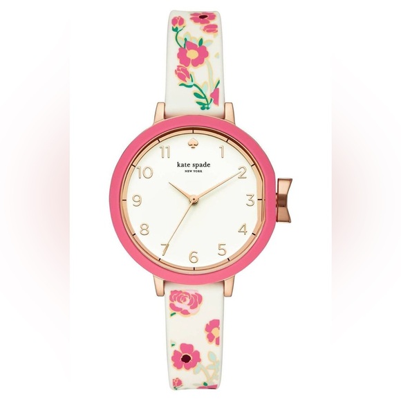 kate spade Accessories - NWT Kate Spade New York Park Row Floral White Pink Silicone Strap Watch 34mm